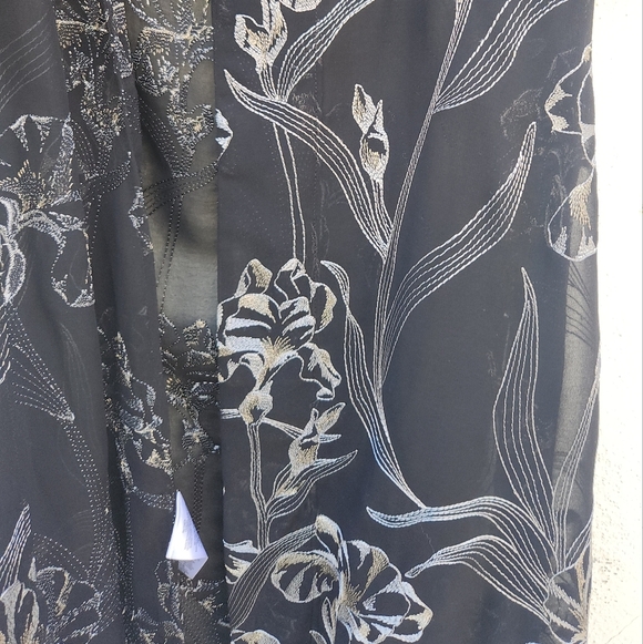 BCBGMaxAzria Sheer Embroidered Fur Trim Kimono - Picture 5 of 13